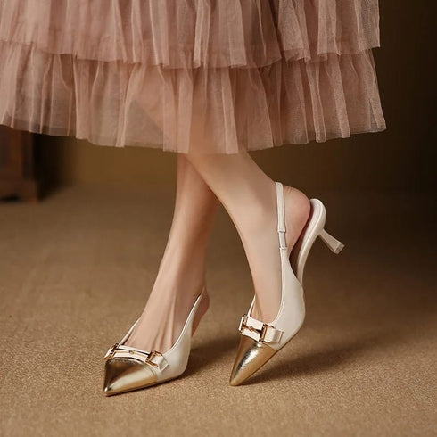 Two Tone Pointy Toe Sling kitten Heels